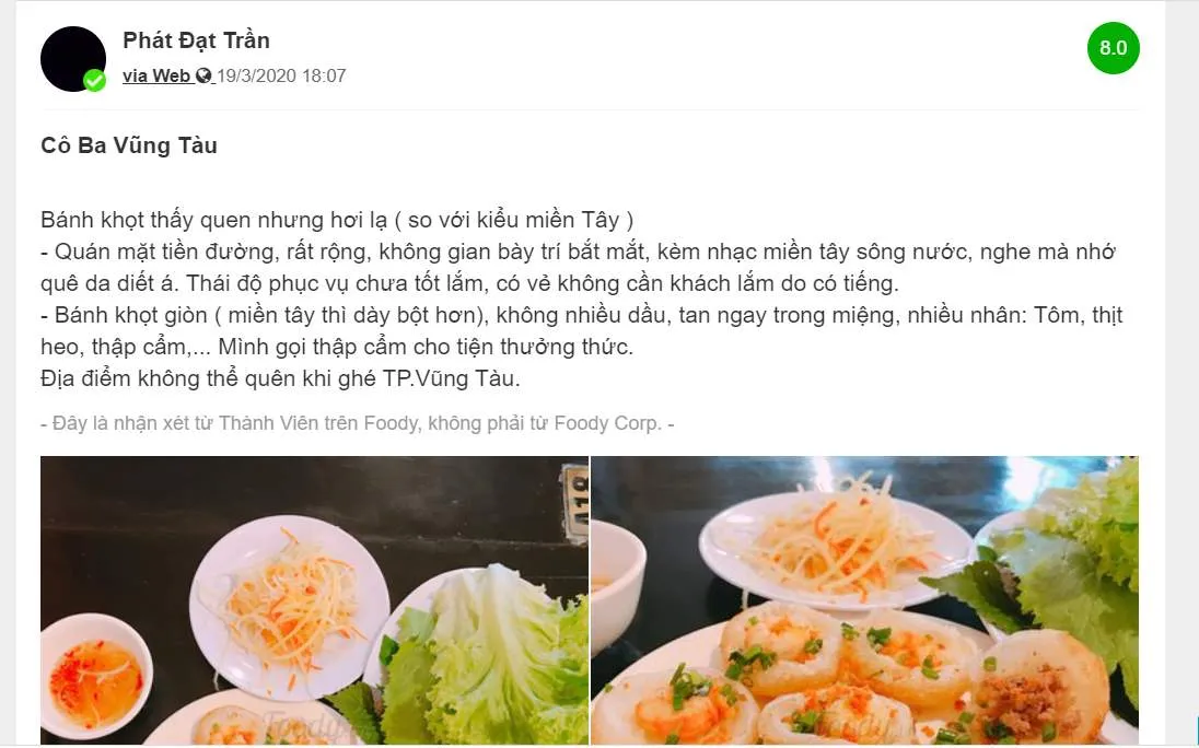 Bánh khọt Cô Ba Vũng Tàu – Món ăn dân dã đậm đà khó cưỡng