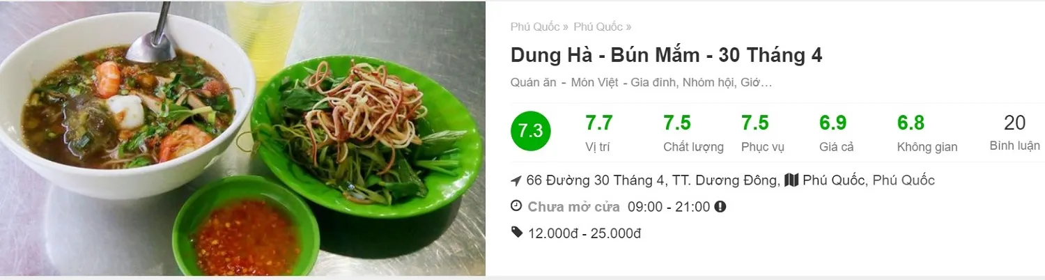 Bún Mắm Dung Hà – Quán Ngon Bình Dị Ở Phú Quốc