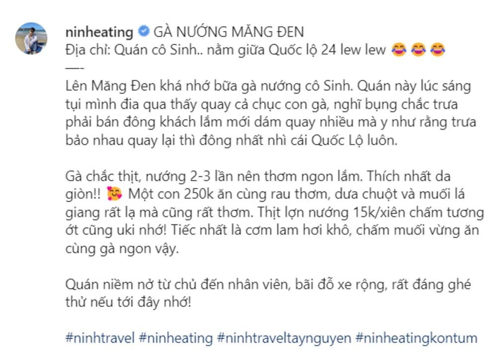 Gà nướng cơm lam Cô Sinh, quán ăn Măng Đen bậc nhất