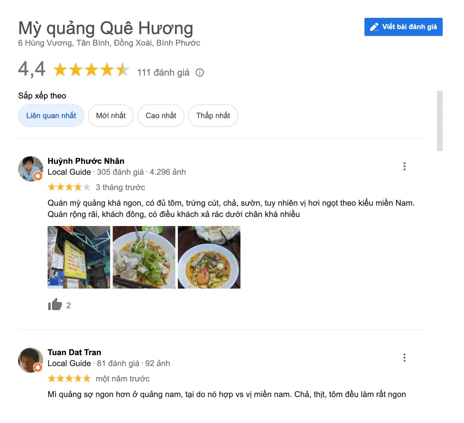 Mì quảng Hương Quê, quán ăn Bình Phước thơm ngon mời bạn ăn nha