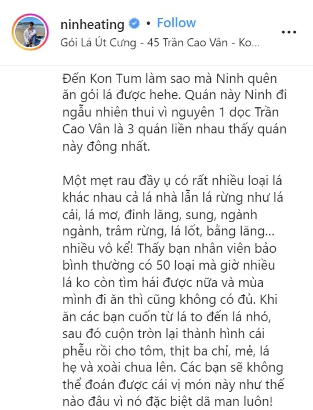 Quán Út Cưng, gỏi lá độc đáo Kon Tum