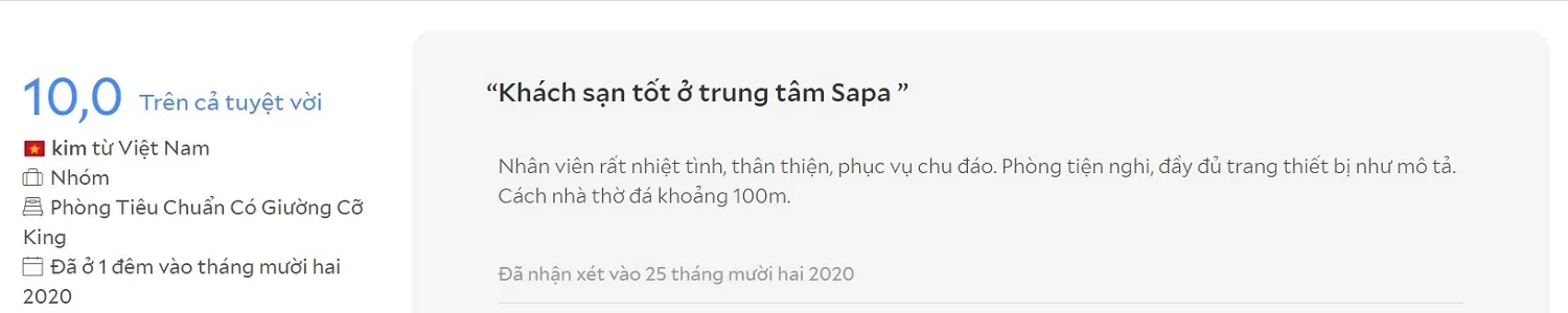 Sapa Meriton Boutique Hotel – Khách sạn 3 sao với không sang trọng rộng lớn ngay trung tâm thị trấn Sapa