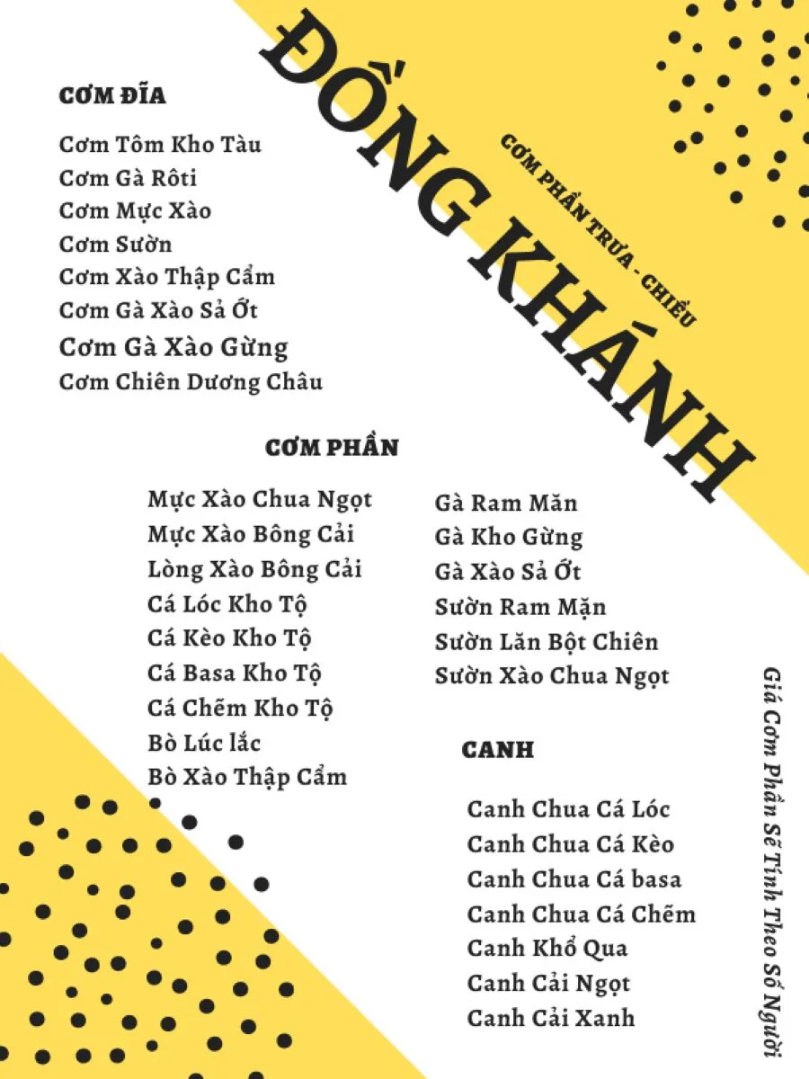 Tiệm Ăn Đồng Khánh Vĩnh Long, phục vụ các món điểm tâm sáng và cơm phần