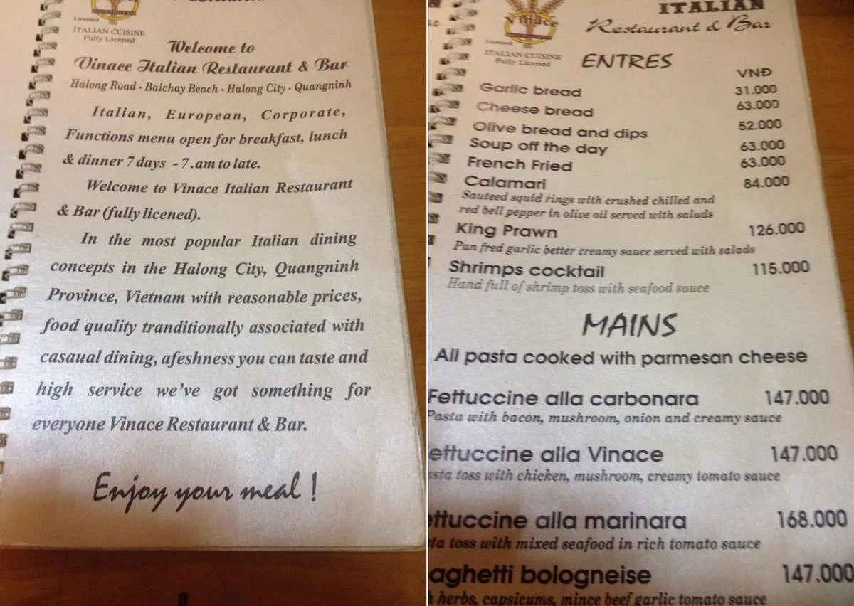Vinace Italian Restaurant Hạ Long – Thưởng thức ẩm thực Ý khi đến vịnh Thiên Đường